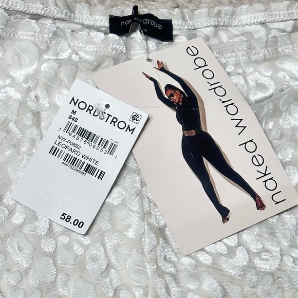 NWT Naked Wardrobe Off White Leopard Burnout Mesh Velvet Pants Size M Retail $58 - Picture 3 of 4